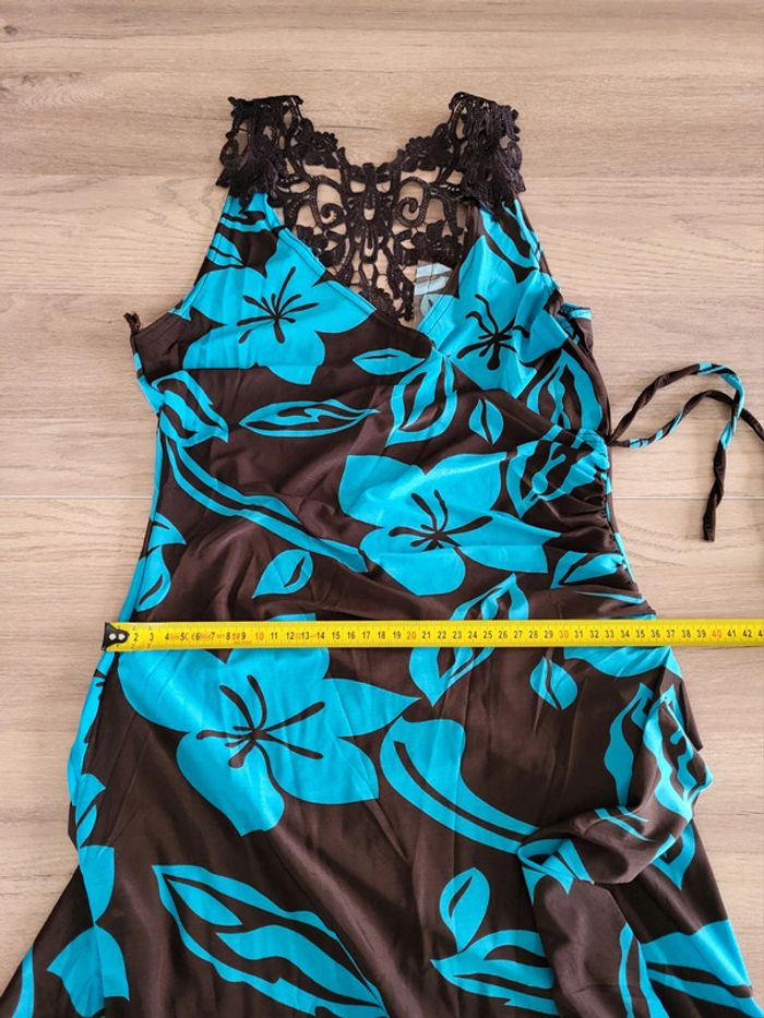 Robe longue d'été à fleurs hawaïennes turquoise marron dentelle au dos La Redoute Taille 36/38 - photo numéro 11