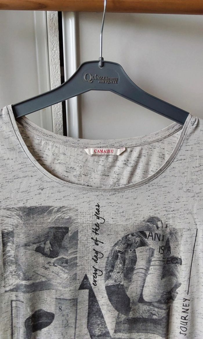 Tee shirt imprimé gris Camaïeu T 36 - photo numéro 4