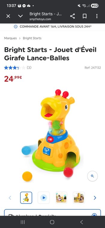 jouet deveil girafe lances balles 