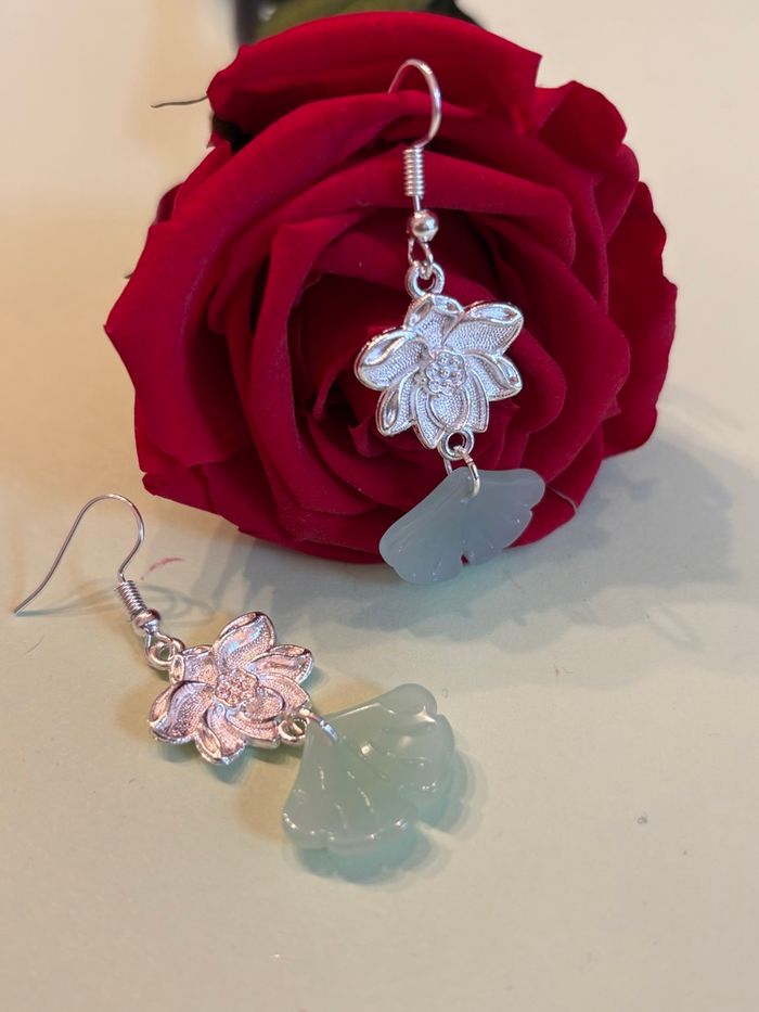 Boucles d'oreilles Ginkgo & Fleur de Lotus – Style Bohème / Zen - photo numéro 2
