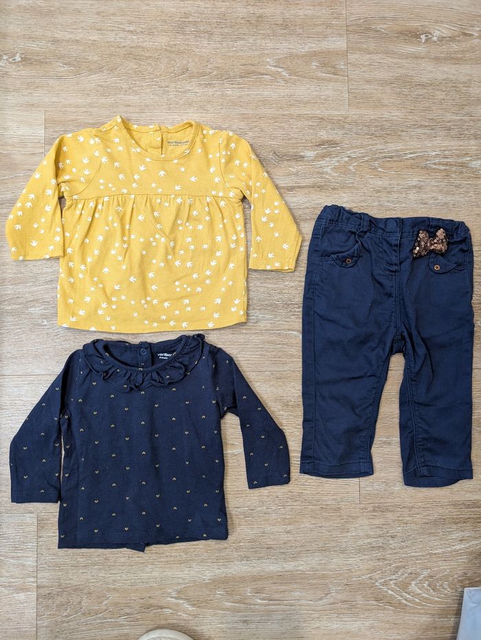 Lot 2 hauts et 1 pantalon 6 mois bébé fille - photo numéro 1