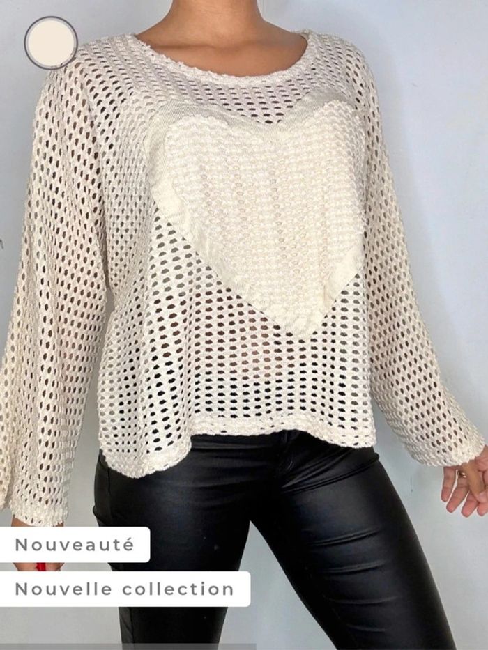 Pull crochet cœur tendance neuf - photo numéro 4