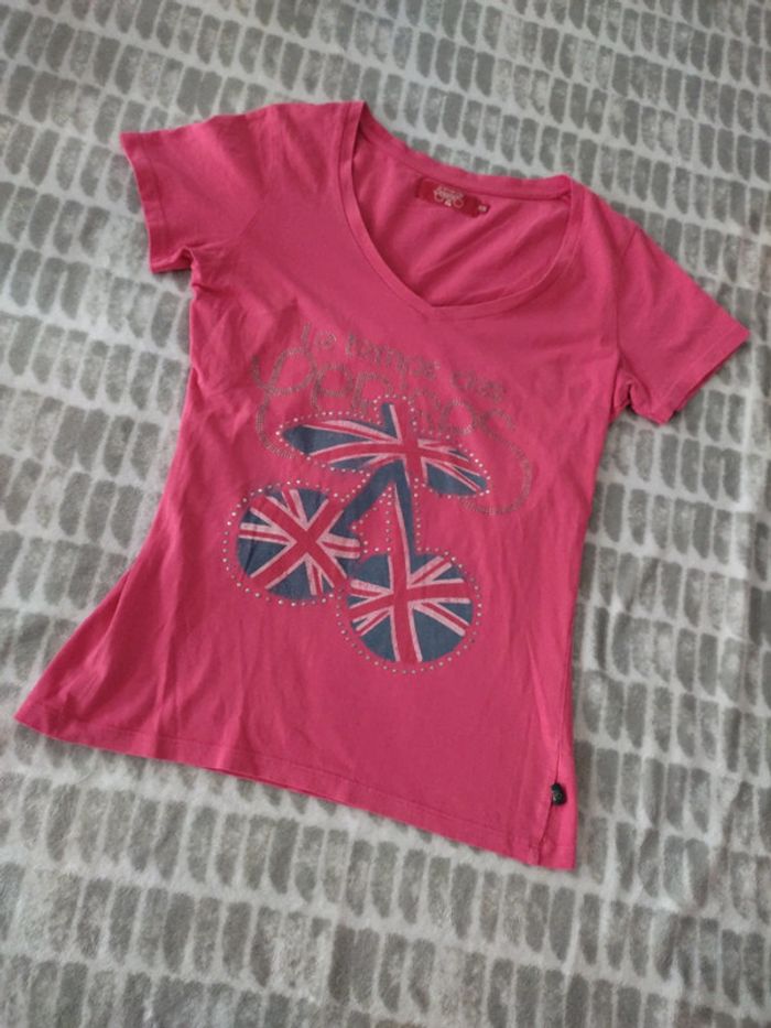 Tee-shirt manches courtes rose strass Le temps des cerises taille XS 34 - photo numéro 1