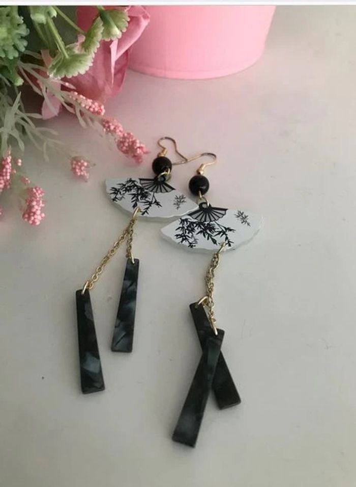 Boucles d'oreilles pendantes style éventail 🌸