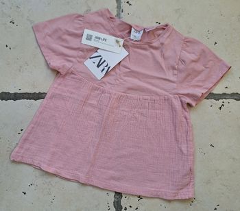 Haut bi-matière Zara rose - 4/5 ans neuf