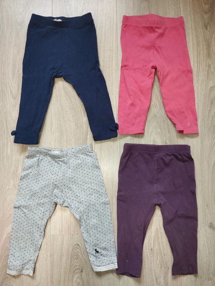 Lot leggings fille 12 mois bleu, rose, violet, gris
