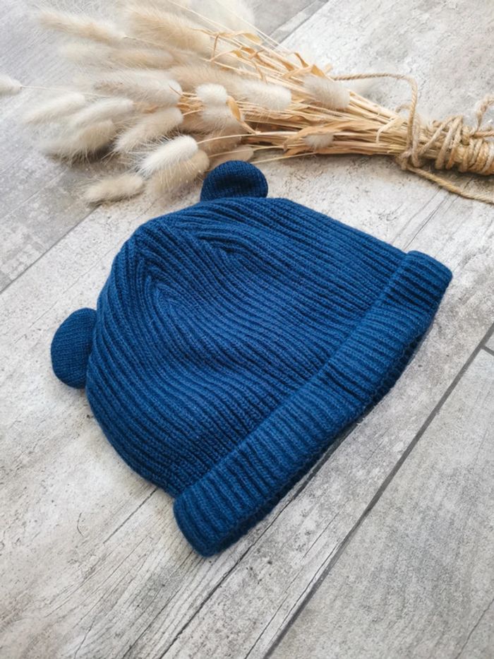 🌺Très Joli bonnet bleu marine bébé chaud oreilles kiabi