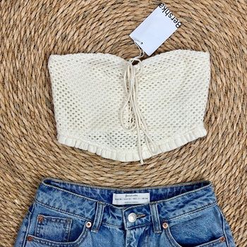 Top bustier crochet crème Bershka - taille 34 - neuf avec étiquette