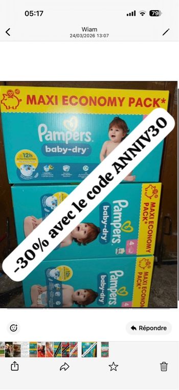 3 cartons de couches Pampers taille 4