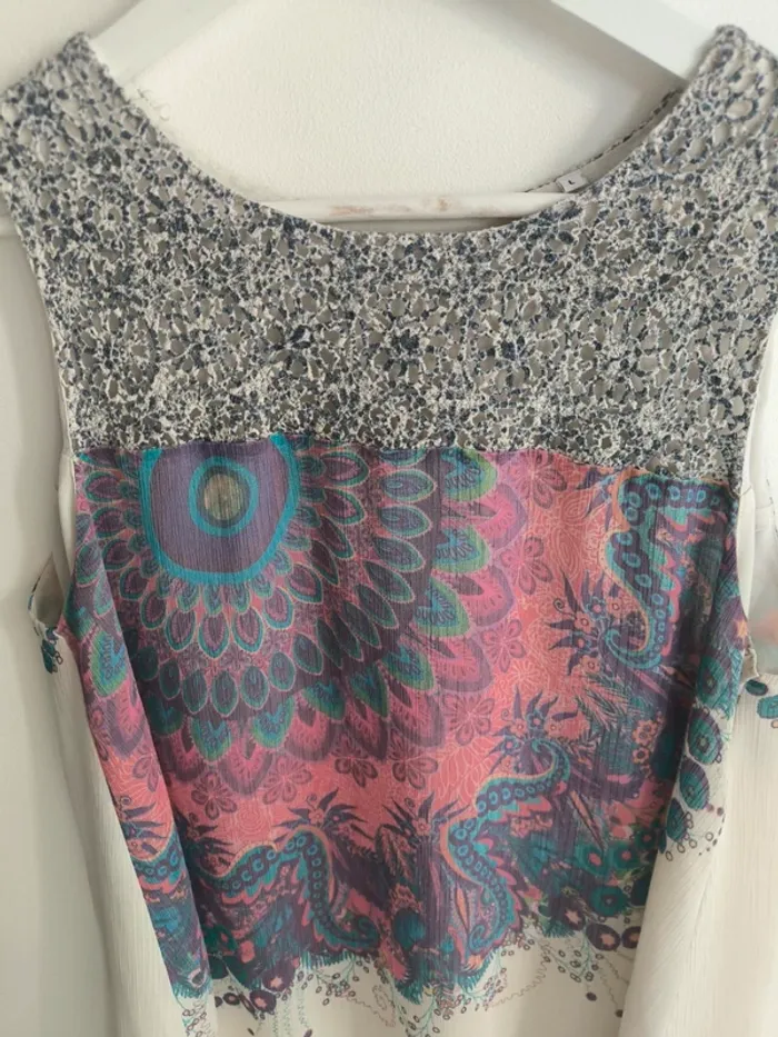 Haut blanc & rose bleu Desigual - photo numéro 2