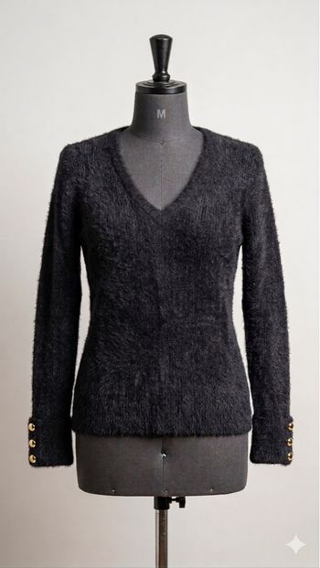 MORGAN - Pull col V duveteux - Taille L - Noir - Neuf avec étiquette 