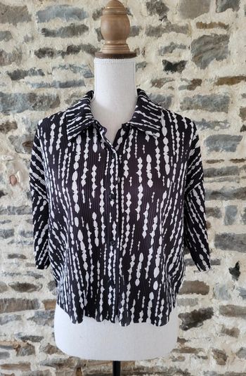 Chemisier style blouse noir et blanc écru manches courtes Gémo Taille M ou 38