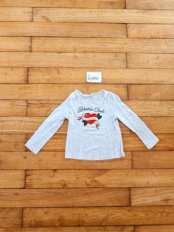 Tee shirt manches longues bikers club moto cœur petite fille 4 ans