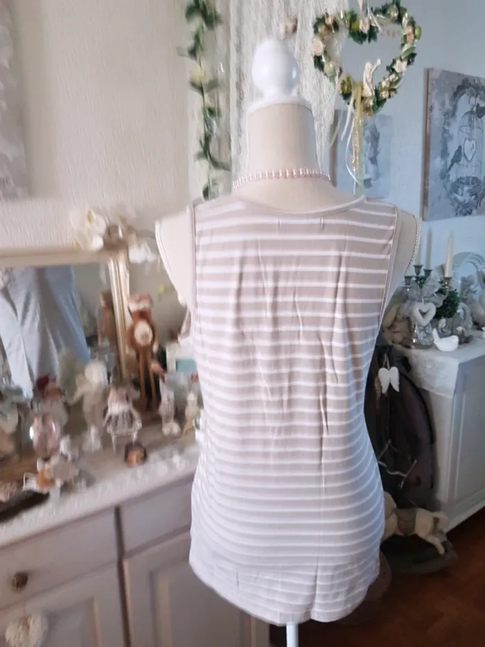 Debardeur rayures creme/blanc Women Only T4 Neuf - photo numéro 2
