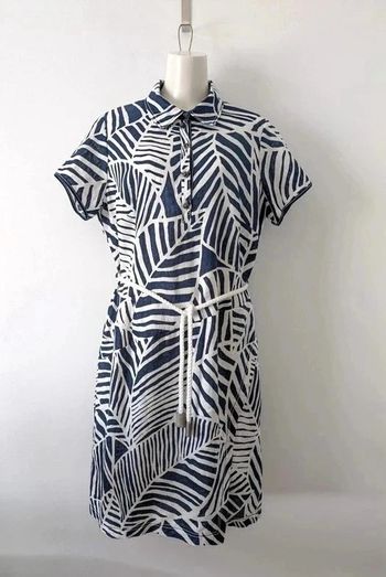 Robe d'été 100% lin blanche et marine - Initiative - taille 46