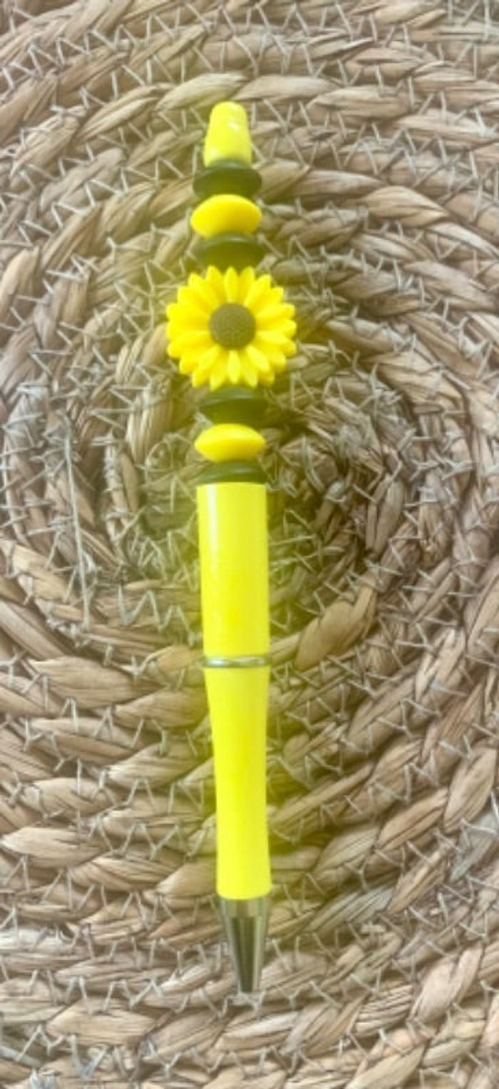 Stylo personnalisé thème tournesol avec des perles en silicone