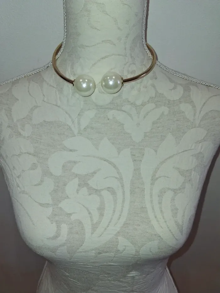Collier choc boules blanche perles et dorée vintage - photo numéro 2