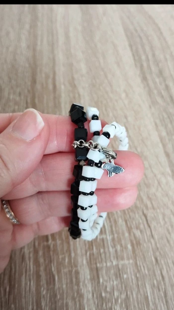 Ensemble de bracelets blanc et noir pvc élastique ikita - photo numéro 7