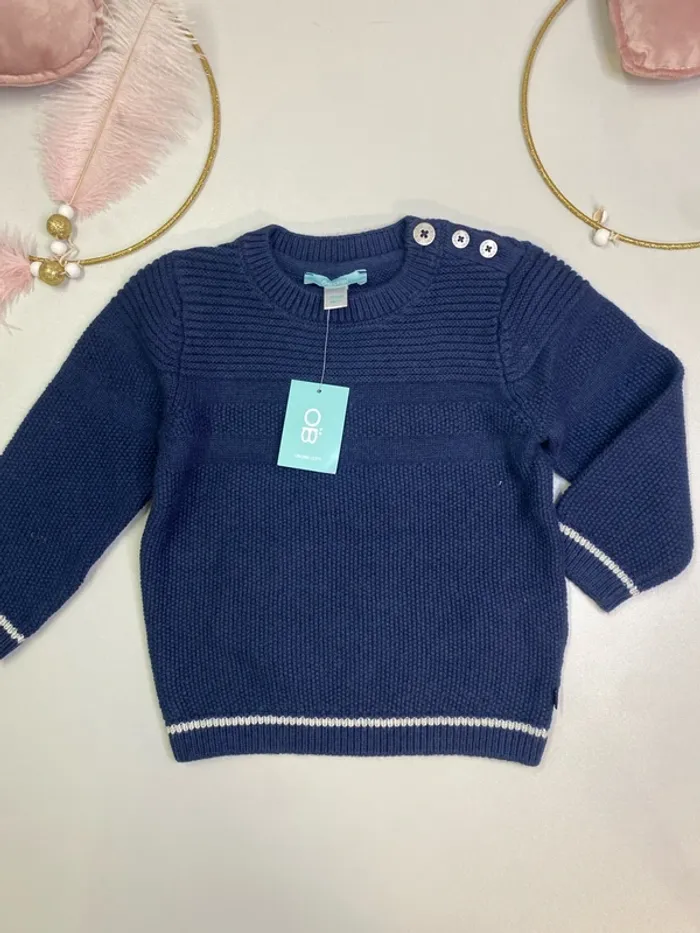 Pull bébé garçon - maille - bleu - neuf - Obaïbi - Taille 18 mois