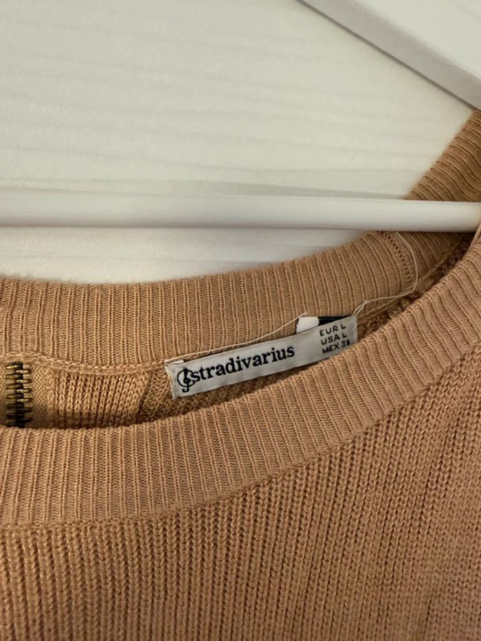 Pull en maille marron beige camel fermeture éclair dos manches longues - photo numéro 7