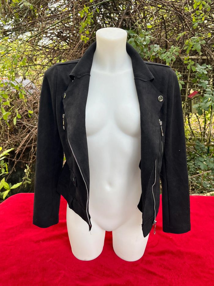 Blouson style perfecto noir T.M – effet daim, velours peau de pêche - photo numéro 5