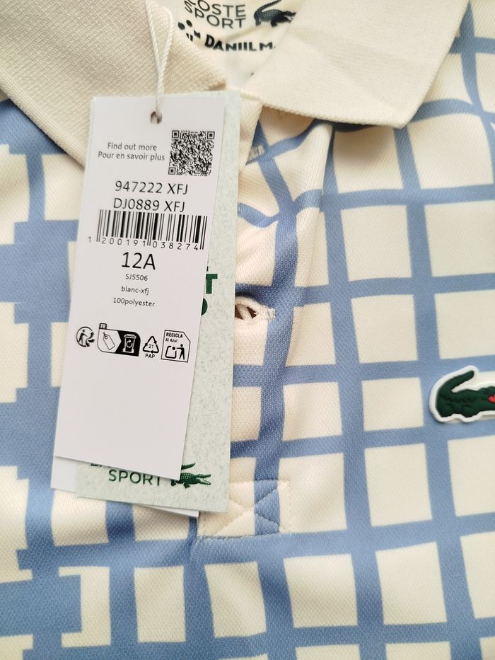 Polo blanc bleu Lacoste garçon 12 ans neuf - photo numéro 2
