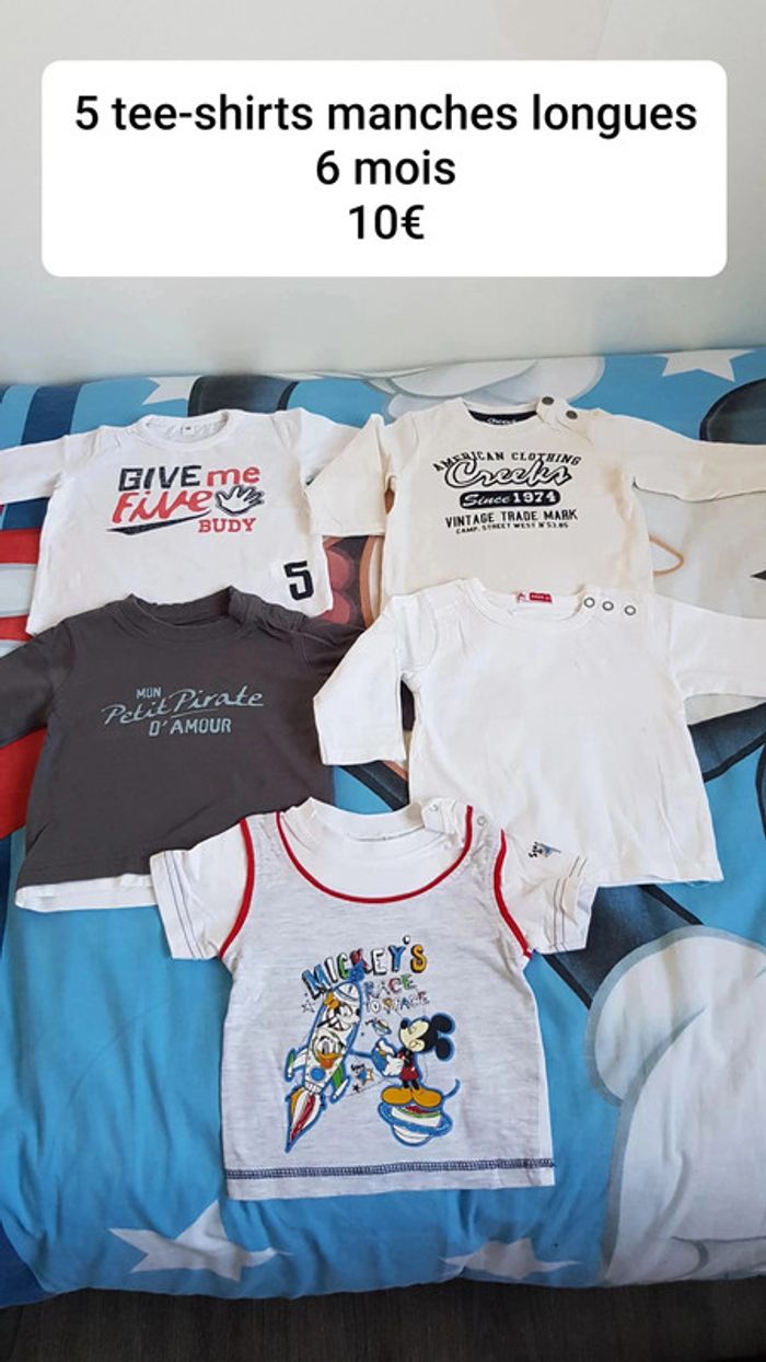 Lot de 5 tee-shirts garçon manches longues taille 6 mois