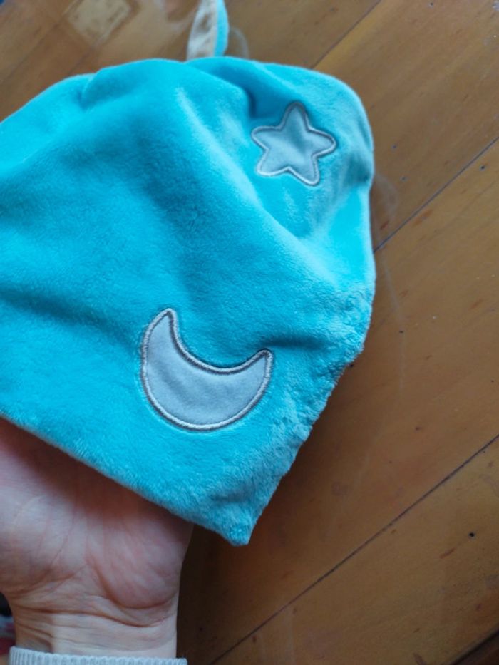 Doudou bleu ciel babynat lune col étoile fluorescent très bon état - photo numéro 3