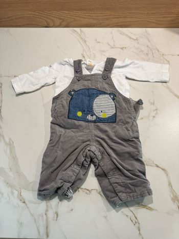 Ensemble salopette tenue Gemo premaman 1 mois très bon état petit ours garçon fille 