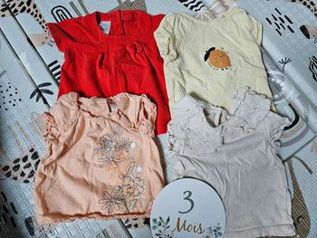 Lot 4 t-shirt manches courtes 3 mois