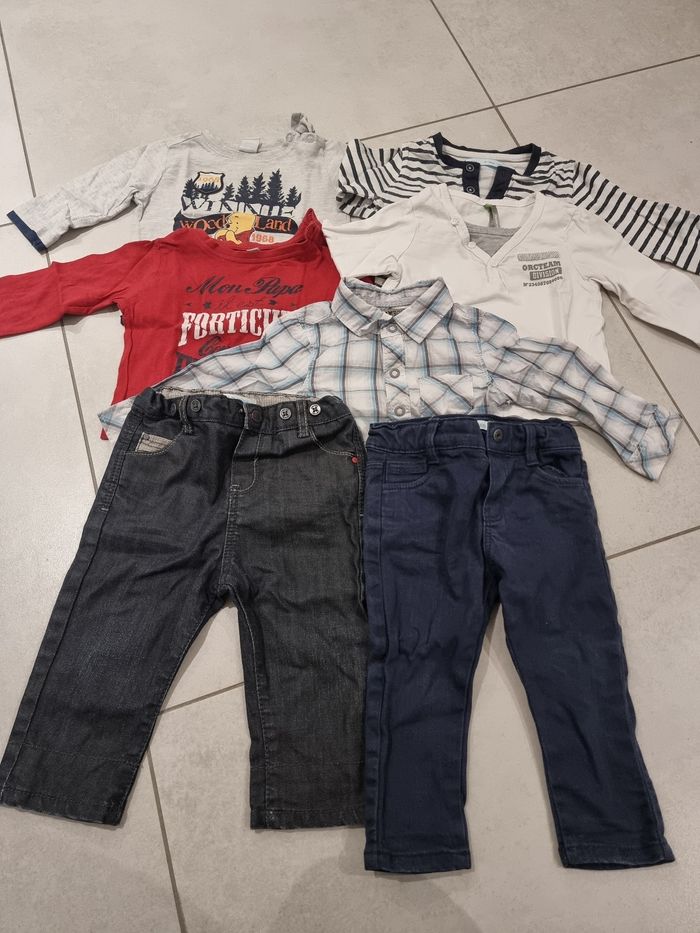 lot de 4 t-shirts à manche longue, 1 chemise et 2 pantalons