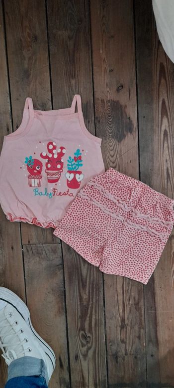 Ensemble fille 12 mois petit beguin cactus ete rouge rose bloomer froufrou