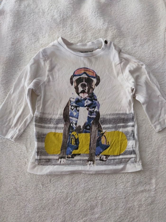 T-shirt manches longues chien snowboard T. 6 mois