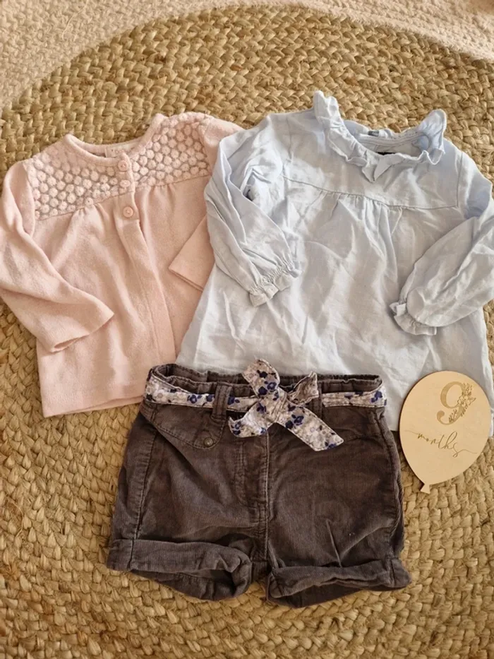Ensemble blouse gilet et short vertbaudet bébé fille 9 mois