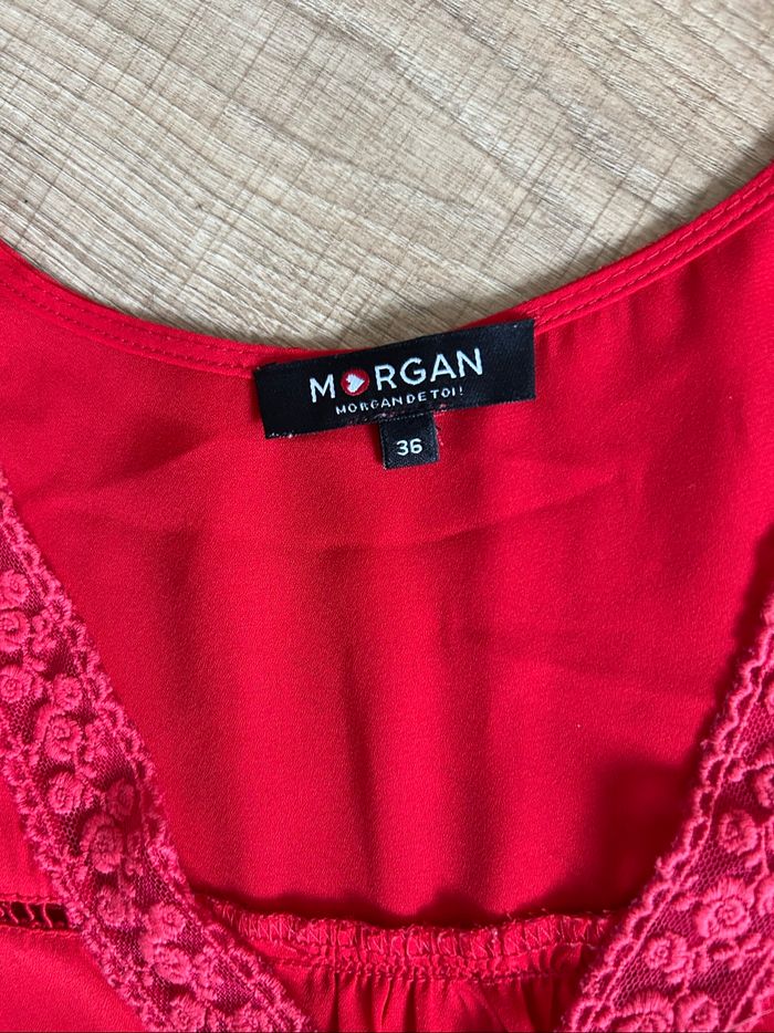 Blouse rouge sans manches avec dentelle Morgan taille 36 comme neuve - photo numéro 10