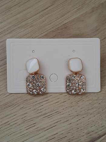 Boucles d'oreilles carrées pendantes,  avec strass,  couleur blanches