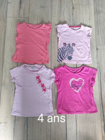 Lot 4 tee-shirts 4 ans rose
