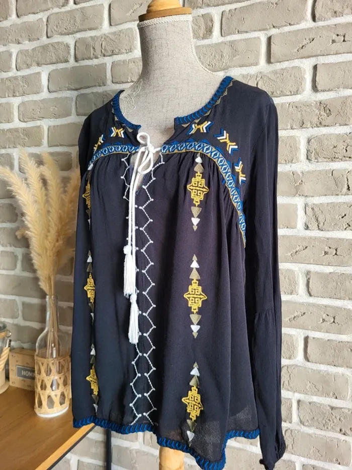 Blouse noire broderies et pompons Ba&sh - Bohème folk - photo numéro 6