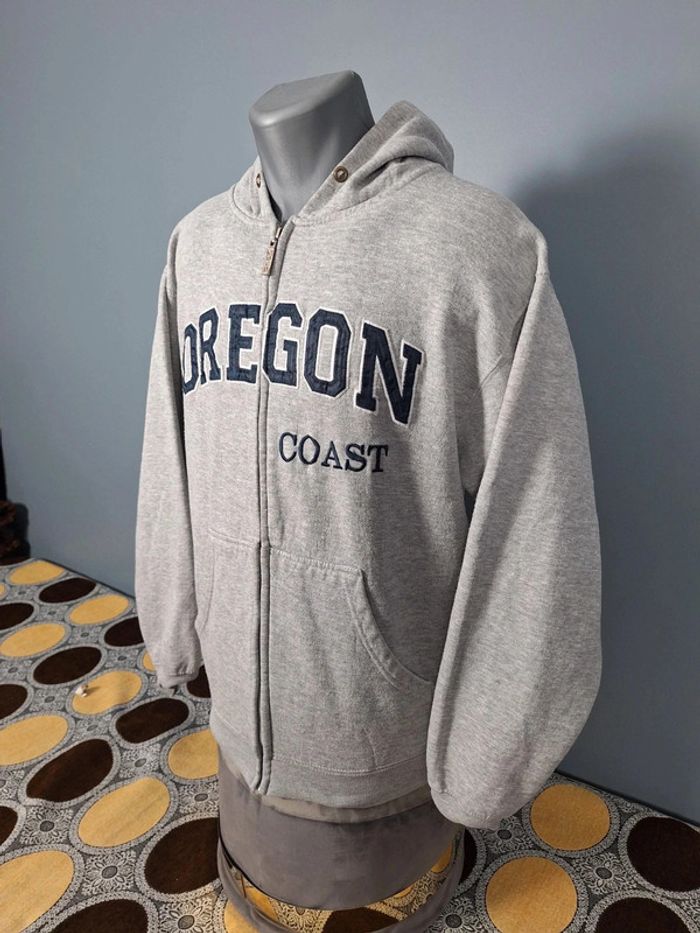 sweat a capuche full zip / Hoodie / homme taille L / gris  - brodé / oregon coast (379)