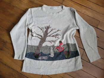 Pull vintage avec broderies - Beige