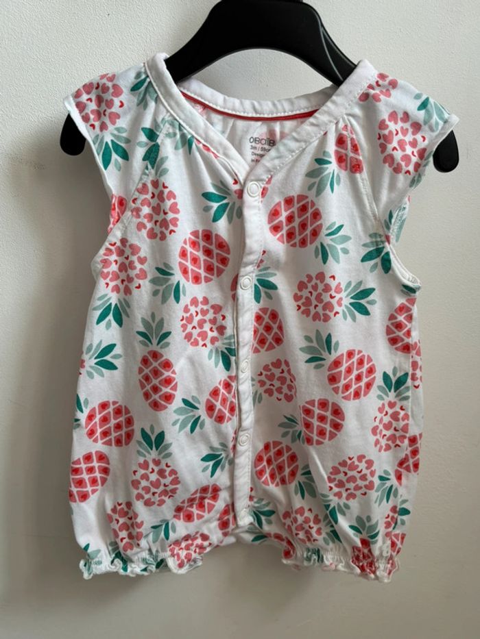 Combinaison été blanche ananas Obaïbi 3 mois - photo numéro 2