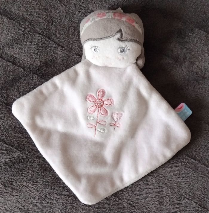 Doudou plat losange fille - fleurs ,cœur - sucre d'orge