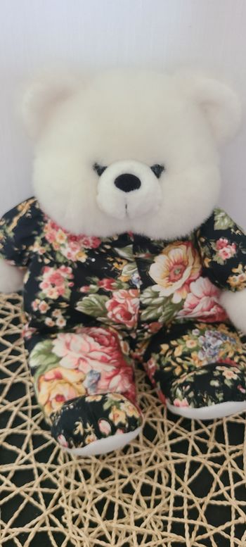 peluche vintage ours motif floral