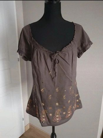 Blouse manches courtes marron à motifs Esprit taille 38