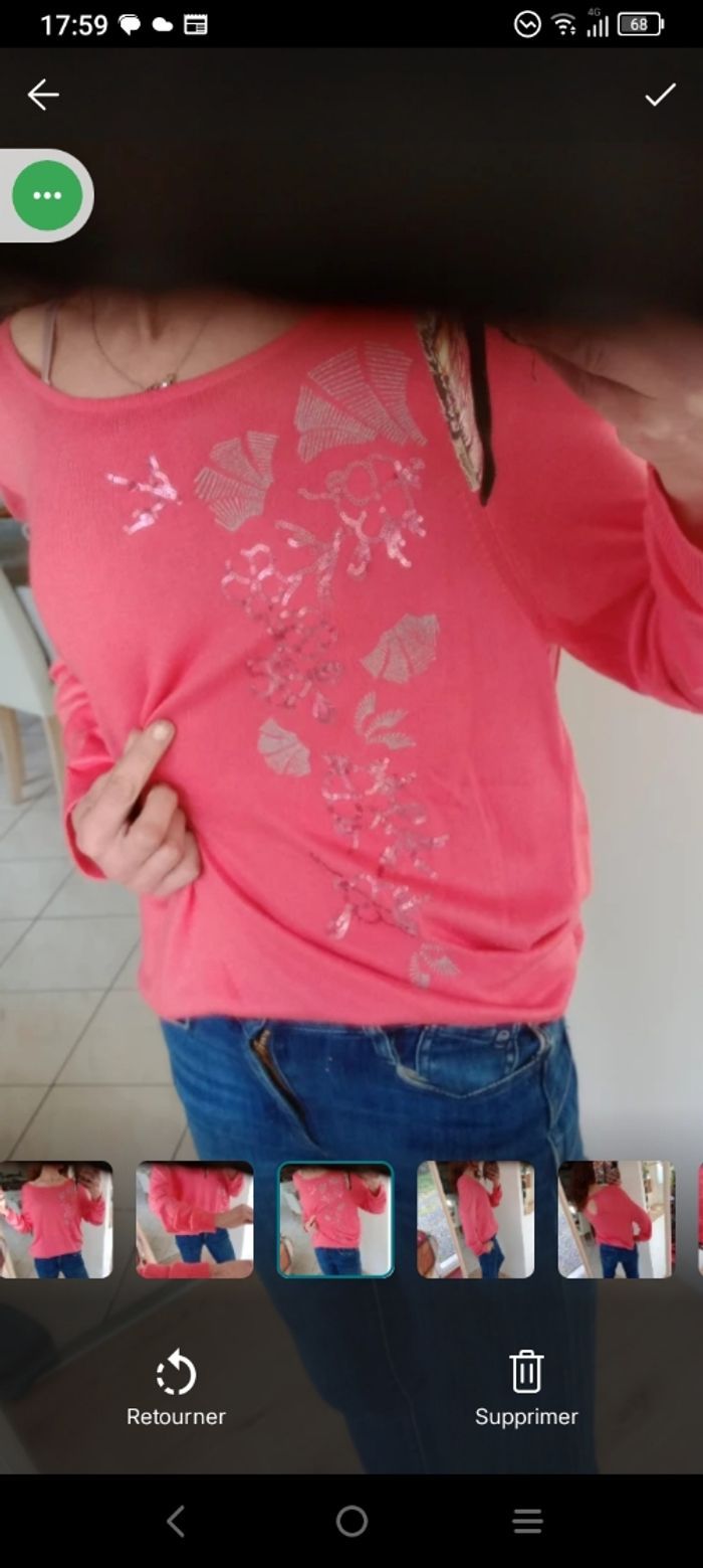 Pull femme 44 rose détails pailletés sequins c79 - photo numéro 4