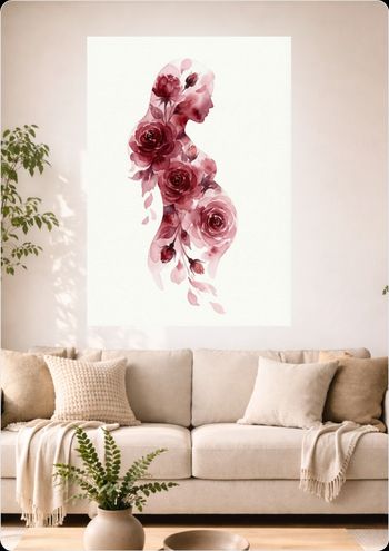Affiche murale aquarelle "Maternité florale" décoration rose A3 Sans cadre