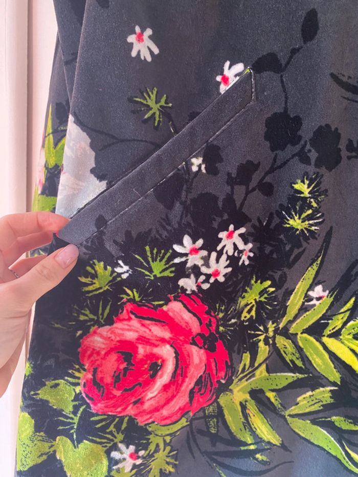 Manteau en velour Kenzo noir et fleurs 40 - photo numéro 4