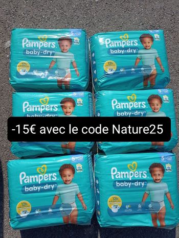 Lot de six paquets couches Pampers baby-dry T5 taille 5