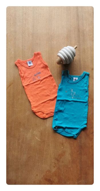 🌼 Petit Bateau lot bodys sans manches Neuf 3 mois 60cm 🇨🇵 crée en France mixte été corail bleu👶