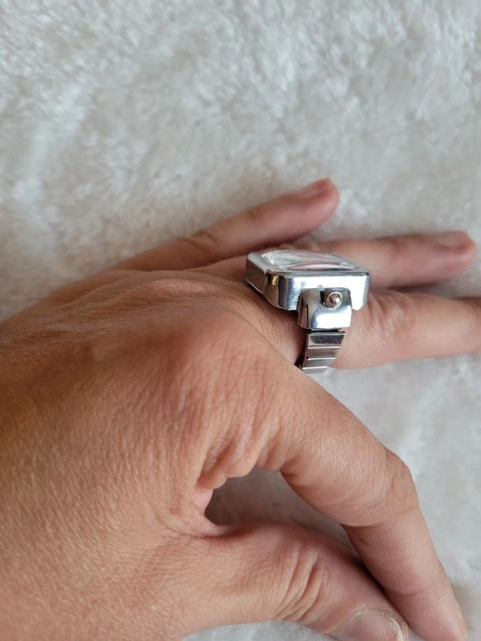 Bague montre silver rectangulaire fond noir - photo numéro 6